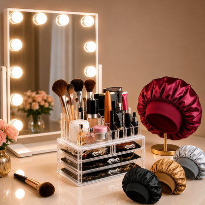 Combo de Belleza: Organizador + Luces de espejo + Gorro de Satín GRATIS