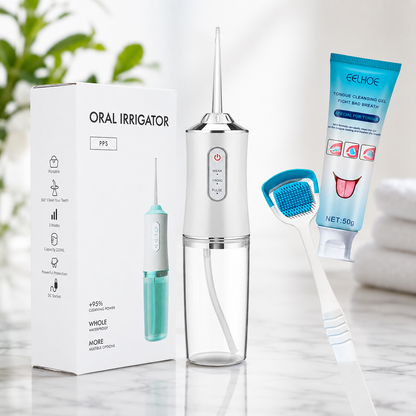 Irrigador Dental + Cepillo con Gel Limpiador de Lengua GRATIS