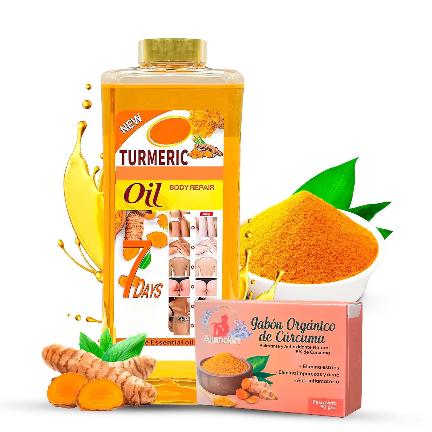 Aceite Aclarante de Cúrcuma + Gratis Jabón Orgánico de Cúrcuma