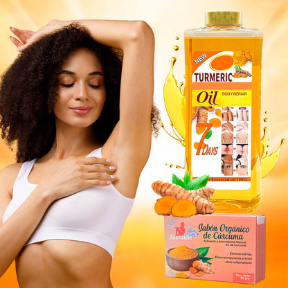 Aceite Aclarante de Cúrcuma + Gratis Jabón Orgánico de Cúrcuma